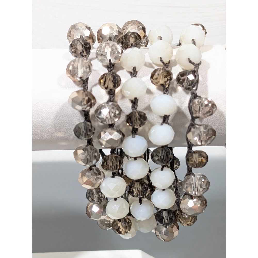 Beachy Boho Smokey Glass Bead Wrap toggle‎ Bracelet Long Neckalce 38 in